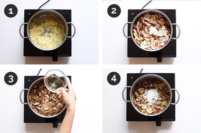 如何从零开始制作素食奶油蘑菇汤的一步一步的照片